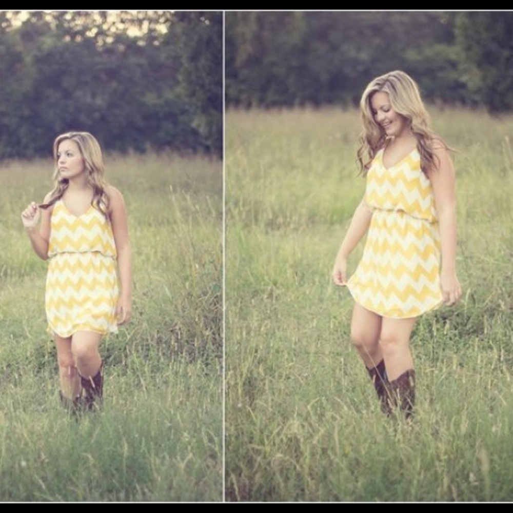 Yellow and ivory chevron dress